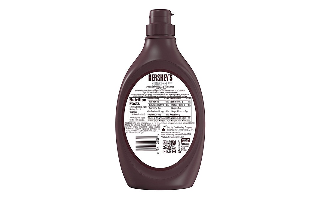 Hershey's Sugar Free Syrup Genuine Chocolate Flavor   Plastic Bottle  496 grams